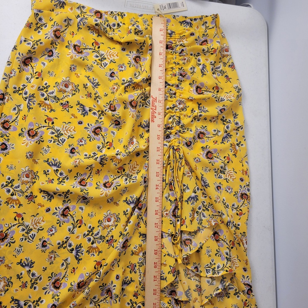 New Max Studio Wrap Skirt Womens XL Yellow Floral Ruffle Midi Romantic Cottage - Picture 14 of 16